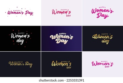 Set of Happy Woman's Day handwritten lettering. suitable for use in greeting or invitation cards. festive tags. and posters modern calligraphy collection on a white background
