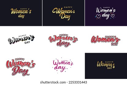 Set of Happy Woman's Day handwritten lettering modern calligraphy collection suitable for greeting or invitation cards. festive tags. and posters