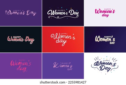 Set of Happy Woman's Day handwritten lettering. suitable for use in greeting or invitation cards. festive tags. and posters modern calligraphy collection on a white background