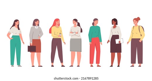 Set happy women. Group business women. Vector illustration