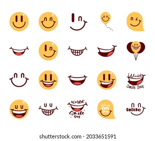 set of happy world smile day icons