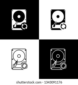 Set Hard disk drive (HDD) sync refresh icons isolated on black and white background. Line, outline and linear icon. Vector Illustration