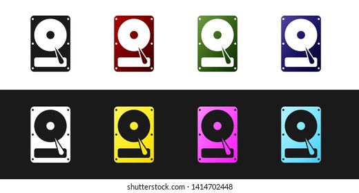 Set Hard disk drive HDD icon isolated on black and white background. Vector Illustration