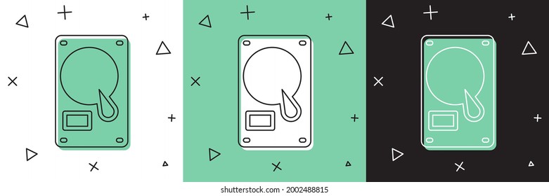 Set Hard disk drive HDD icon isolated on white and green, black background.  Vector Illustration