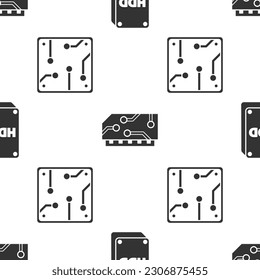 Set Hard disk drive HDD, RAM, random access memory and Processor on seamless pattern. Vector