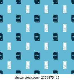 Set Hard disk drive HDD and Music player on seamless pattern. Vector