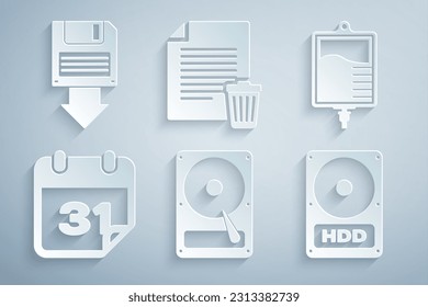 Configure el disco duro, la bolsa IV, el calendario, el documento de archivo Delete y el icono de la copia de seguridad de disquete. Vector