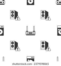 Set Hard disk drive HDD, Router and wi-fi signal and Case of computer on seamless pattern. Vector