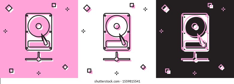 Set Hard disk drive on sharing network icon isolated on pink and white, black background.  Vector Illustration