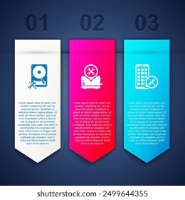 Set Hard disk drive service, Toaster and Mobile Apps. Business infographic template. Vector