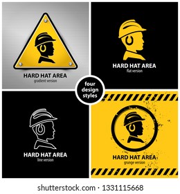 set of hard hat area symbols containing four unique design elements in different variations: gradient, flat, line and grunge style, eps10 vector illustration
