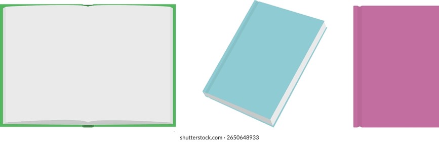 Set of Hardcover and Softcover Books – Flat Vector Illustrations of Reading and Study Materials from Top and Side Views