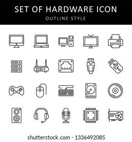 set of hardware icon design with creative modern concept and black and white outline style logo shape for pictogram, website, technology, web button design vector eps 10 - Vector 