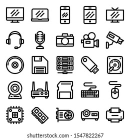 set of hardware and technology icons with simple outline style, vector eps 10 