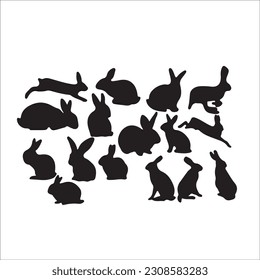 The set of Hare or Rabbit silhouette collection, black image