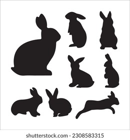 The set of Hare or Rabbit silhouette collection, black image
