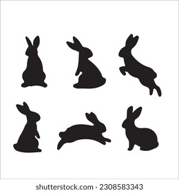 The set of Hare or Rabbit silhouette collection, black image