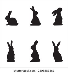 The set of Hare or Rabbit silhouette collection, black image