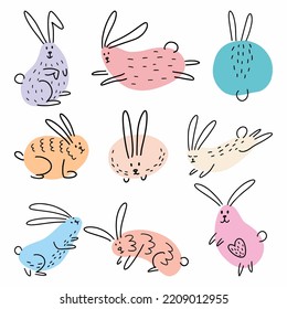A set of hares drawn by hand	