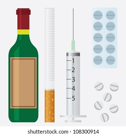 Set of harmful unhealthy things, such as alcohol, cigarette and drugs.