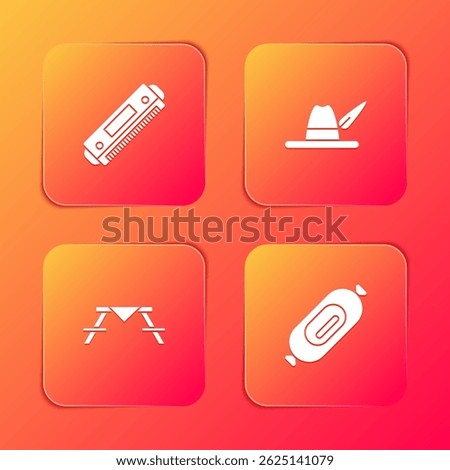 Set Harmonica, Oktoberfest hat, Picnic table with benches and Salami sausage icon. Vector