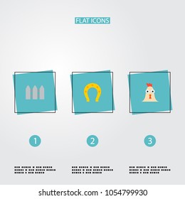 Set of harvest icons flat style symbols with fence, horseshoe, cock and other icons for your web mobile app logo design.