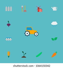 Set of harvest icons flat style symbols with container, ear of wheat, watering can and other icons for your web mobile app logo design.