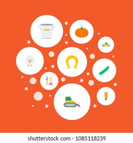 Set of harvest icons flat style symbols with sheep, ear of wheat, pail and other icons for your web mobile app logo design.