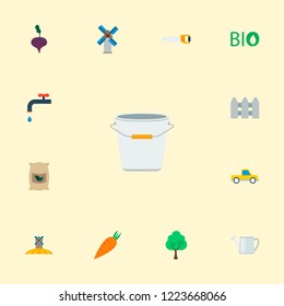 Set of harvest icons flat style symbols with watering can, fence, mill and other icons for your web mobile app logo design.