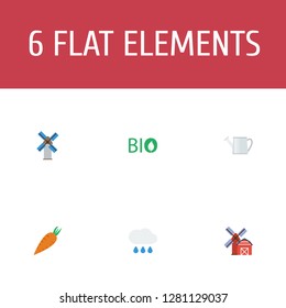 Set of harvest icons flat style symbols with mill, watering can, carrot and other icons for your web mobile app logo design.