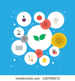 Set of harvest icons flat style symbols with shovel, chicken, sow and other icons for your web mobile app logo design.