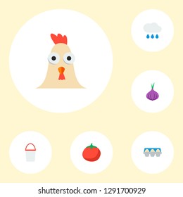 Set of harvest icons flat style symbols with rain, cock, container and other icons for your web mobile app logo design.