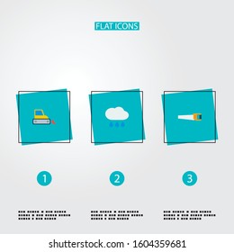 Set of harvest icons flat style symbols with rain, harvester, handsaw icons for your web mobile app logo design.