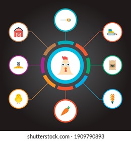 Set of harvest icons flat style symbols with harvester, field, cock and other icons for your web mobile app logo design.
