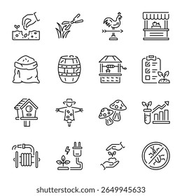Set of Harvesting Linear Style Icons 