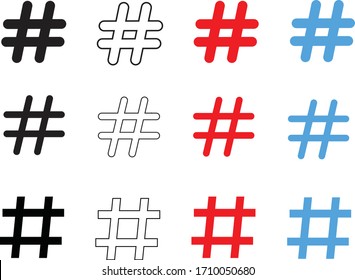 set hashtag icon on white background. flat style. Hashtag symbol. Hashtag signs.