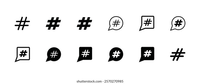 Set of hashtag icon symbol on white background