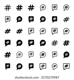 Set of hashtag icon symbol on white background