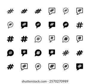 Set of hashtag icon symbol on white background