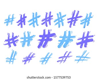 Set of hashtag or number sign isolated on white background. Social media hash tag symbols collection. Vector illustration.