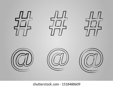 Set of hashtags and at symbols
