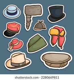 Set of Hat and Cap Head Accessories Cute Sticker Illustration