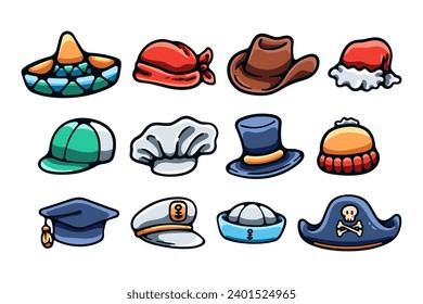 Set Hat Collection Cartoon Vector