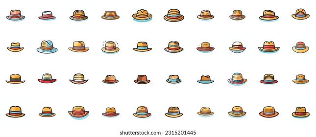 set of hat collection. vector and illustration art. outline style cowboy hat logo. hat icon set. hats for designs.