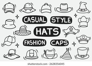 set of hat doodle good for background, wallpaper, element design, icon, etc