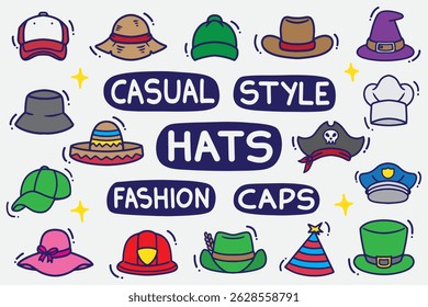 set of hat doodle with doodle good for background, wallpaper, element design, icon, etc