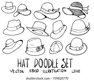Set of Hat illustration Hand drawn doodle Sketch line vector