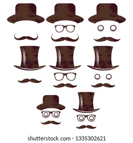 Set Hat and Mustache icon vector