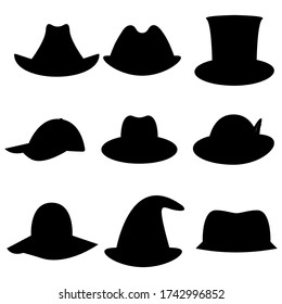 Set of hat silhouette vector design