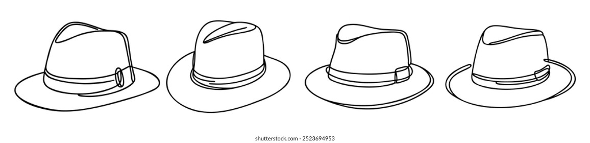 Set of hat sketch drawn. Isolated on white background vector illustration